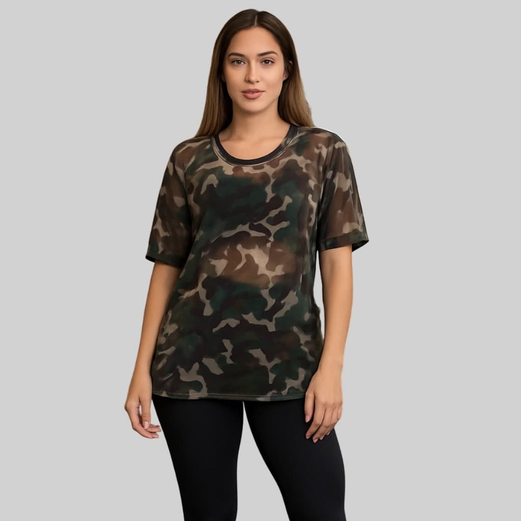 Blusinha De Tule Feminina Camisão De Academia Balada Soltinha Treino Blusinha T- Shirt Transparente