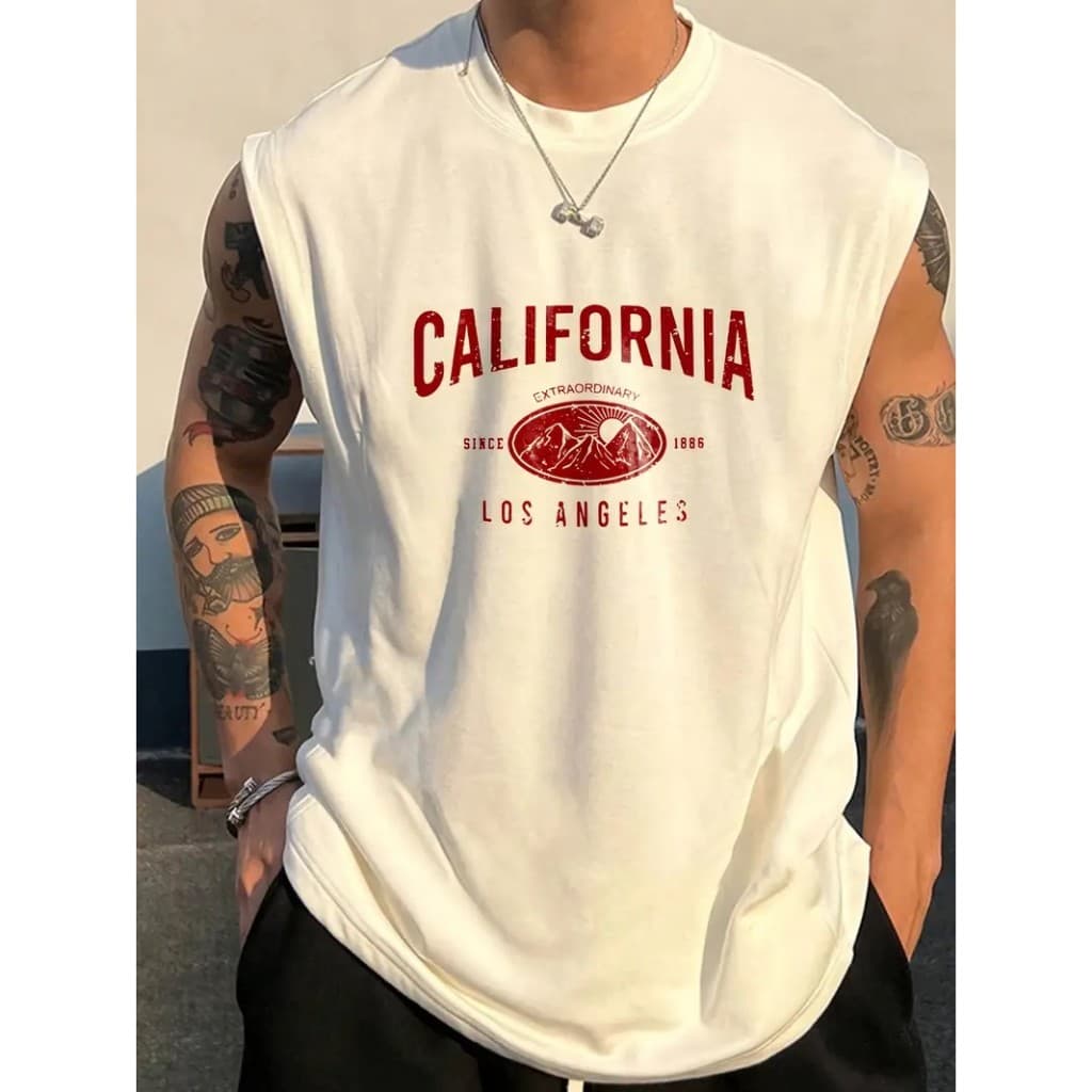 Regata Camisa Camiseta Cavada Machão Masculino California Sem manga Verão Academia Esporte Algodão