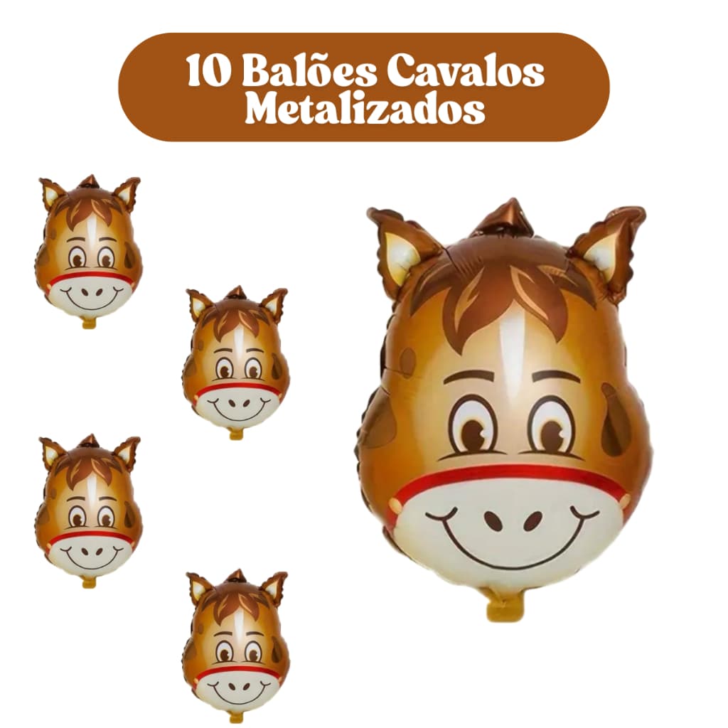 Balão Metalizado Cavalo 10 Unidades Cavalinho Fazendinha Festas Decoração Envio Imediato Top