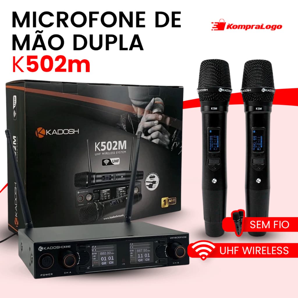 Microfone De Mão Duplo Sem Fio Kadosh K502m Dinâmico