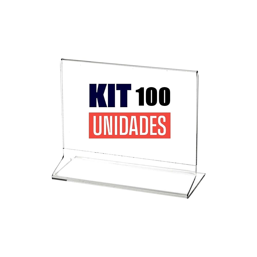 Kit com 100 Display Expositor Acrilico PS Cristal T Tamanho A6 10x15cm Horizontal