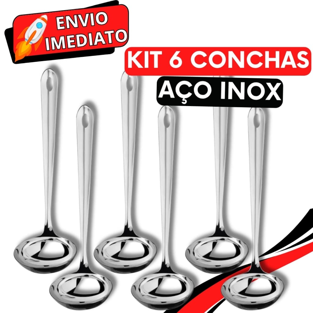 KIT Jogo 6 Concha de Feijão Inox Super Resistente para Servir Molho Feijão Sopa Caldo para Casa Restaurante Buffet