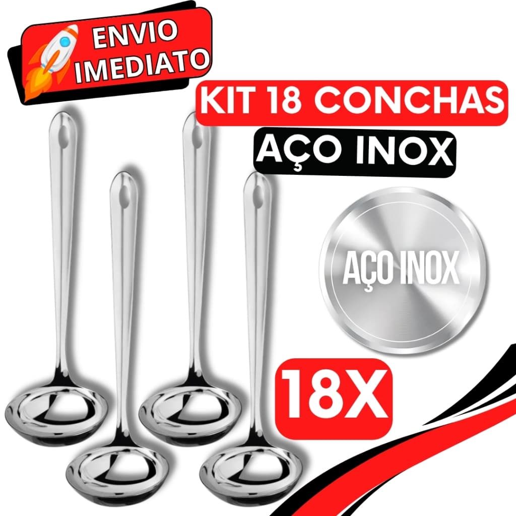 KIT Jogo 18 Concha de Feijão Inox Super Resistente para Servir Molho Feijão Sopa Caldo para Casa Restaurante Buffet