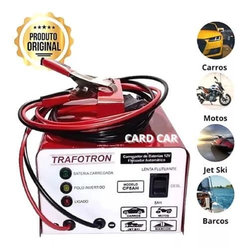 Carregador de Bateria 12v até 300 amperes Cf5 para carro, moto, jet sky e barco