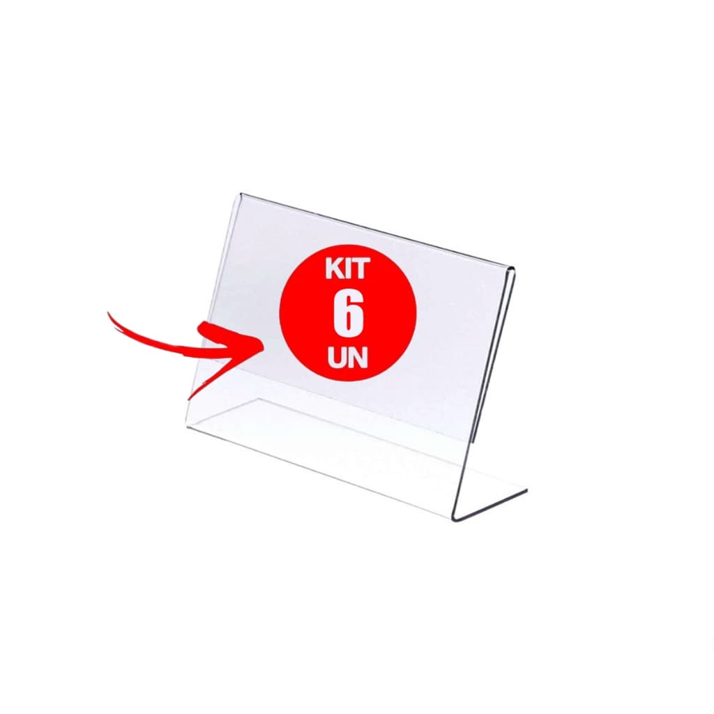 Kit com 6 Display Expositor Acrilico PS Cristal L Tamanho A6 10x15cm Horizontal