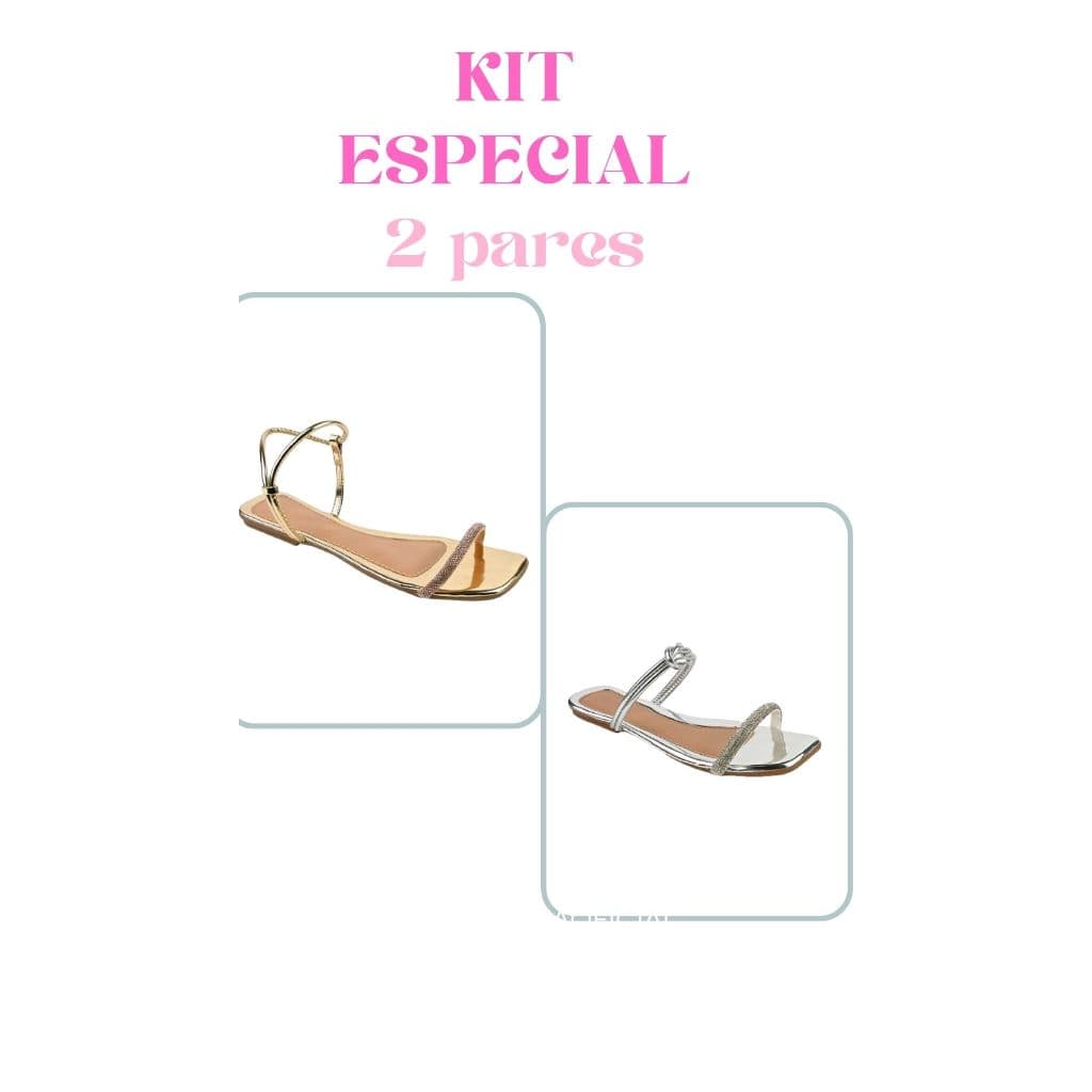 Sandália Rasteira Feminina  Rasteirinha de strass Confortável - Kit 2 unidades