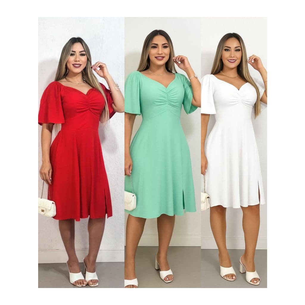 Vestido Curto manga flare Soltinho Casual Godê moda evangélica com fenda