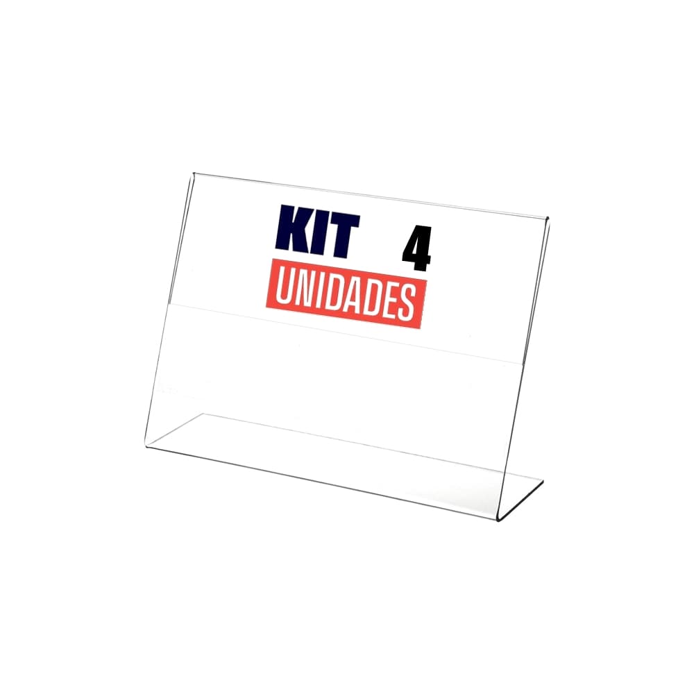 Kit com 4 Display Expositor Acrilico PS Cristal L Tamanho A5 15x21cm Horizontal