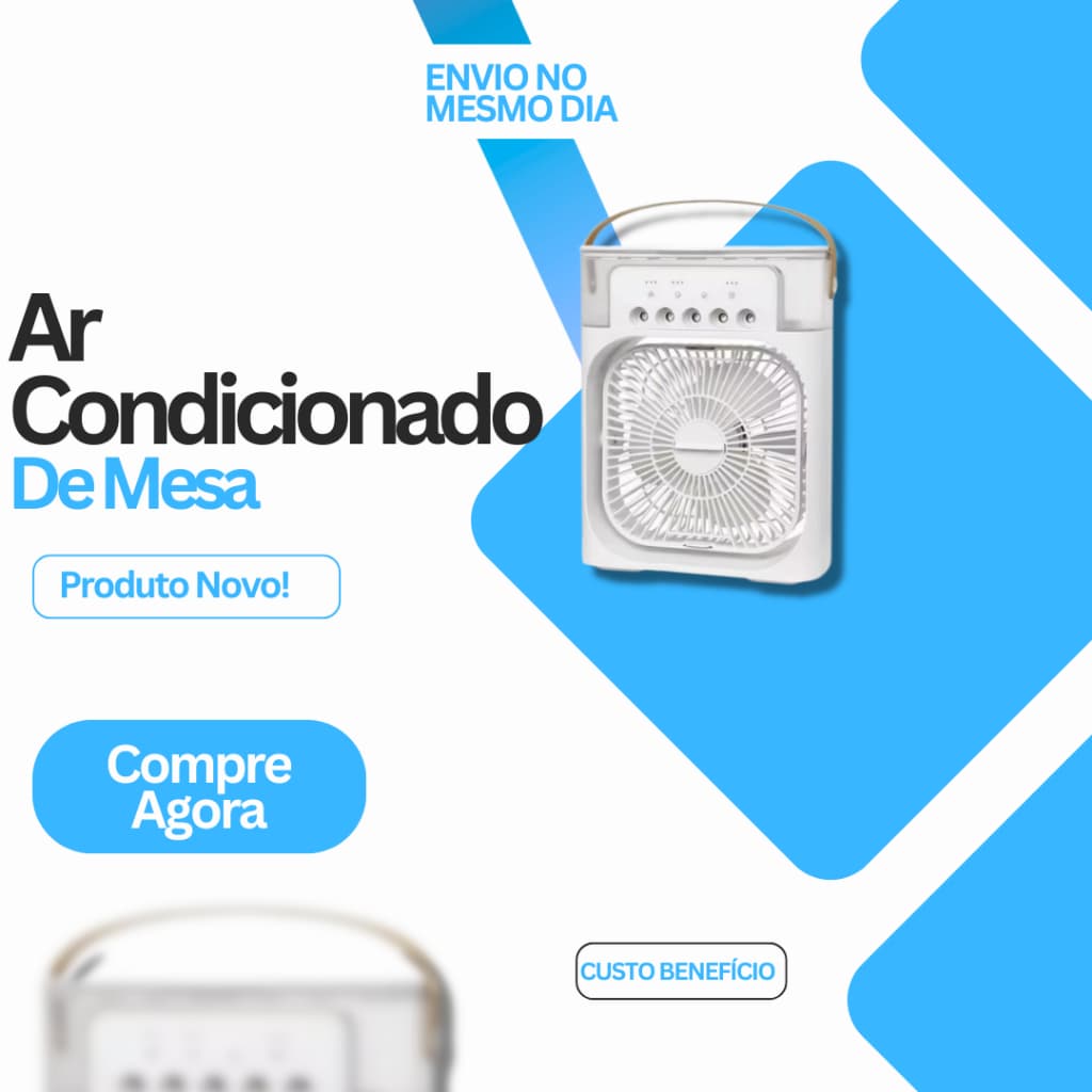 Mini Ar Condicionado Portátil 3 em 1 Houss – Ventilador de Mesa, Umidificador e Resfriador de Ar