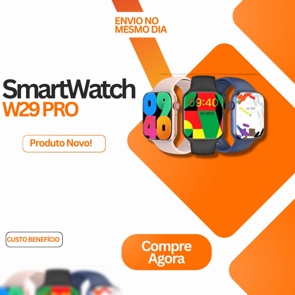Smartwatch W29 Pro Série 9 45mm Ilha Dinâmica NFC GPS Chamadas Foto Música Caixa Metálica + Pulseira