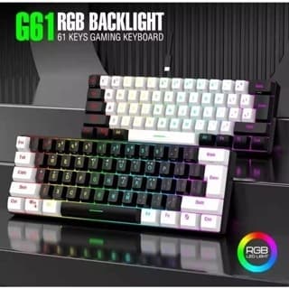 Teclado-G61 Com Fio 61 Teclas, TYPE-C, OEM, RGB, Sensação Mecânica, 60%, Mini, Preto, Cor Branca,