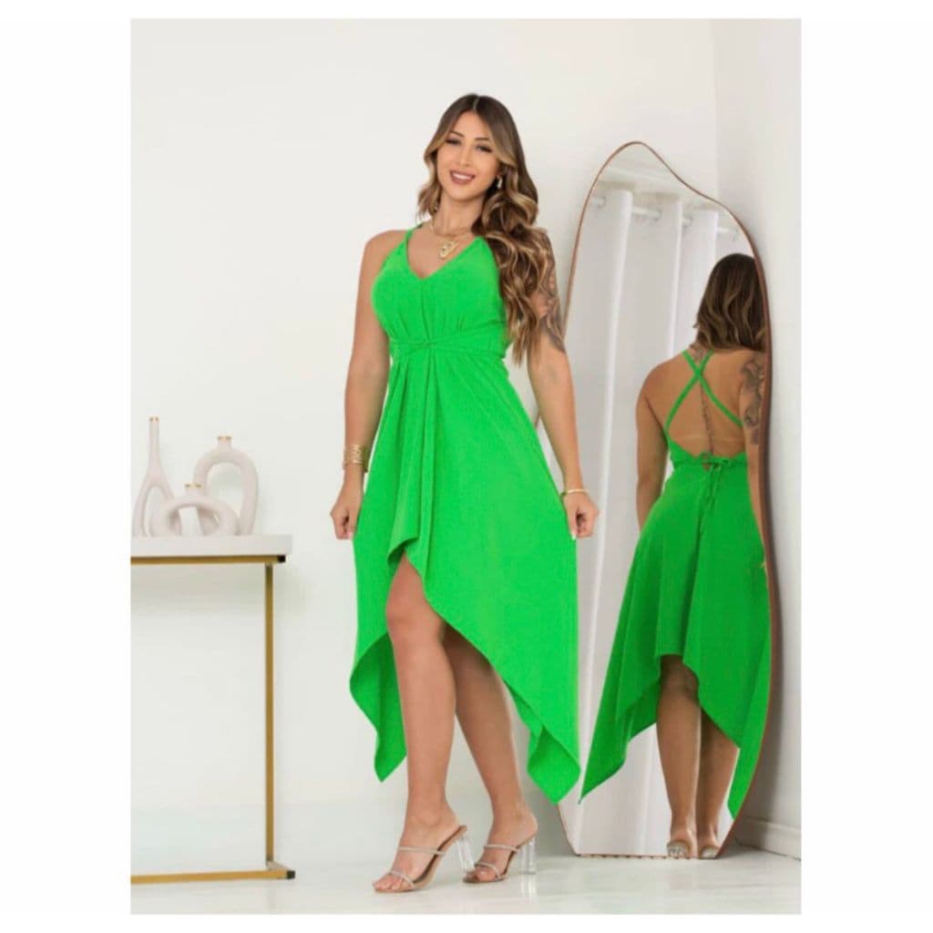 Vestido De Amarrar Várias Maneiras de Usar. Vestido Mídi Envelope de Pontas