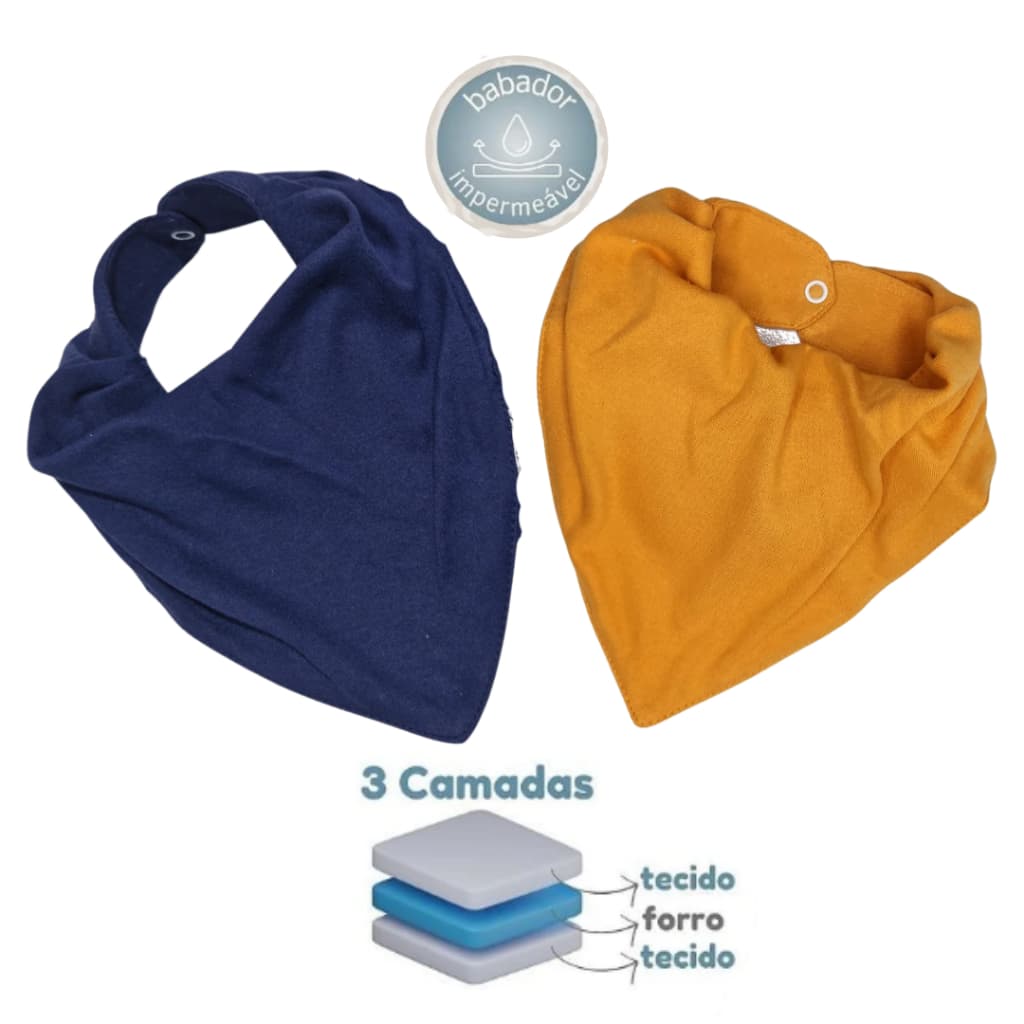 kit 2 Babadores Bandana Impermeáveis para Bebê 100% algodão suedine macio e forro PVC