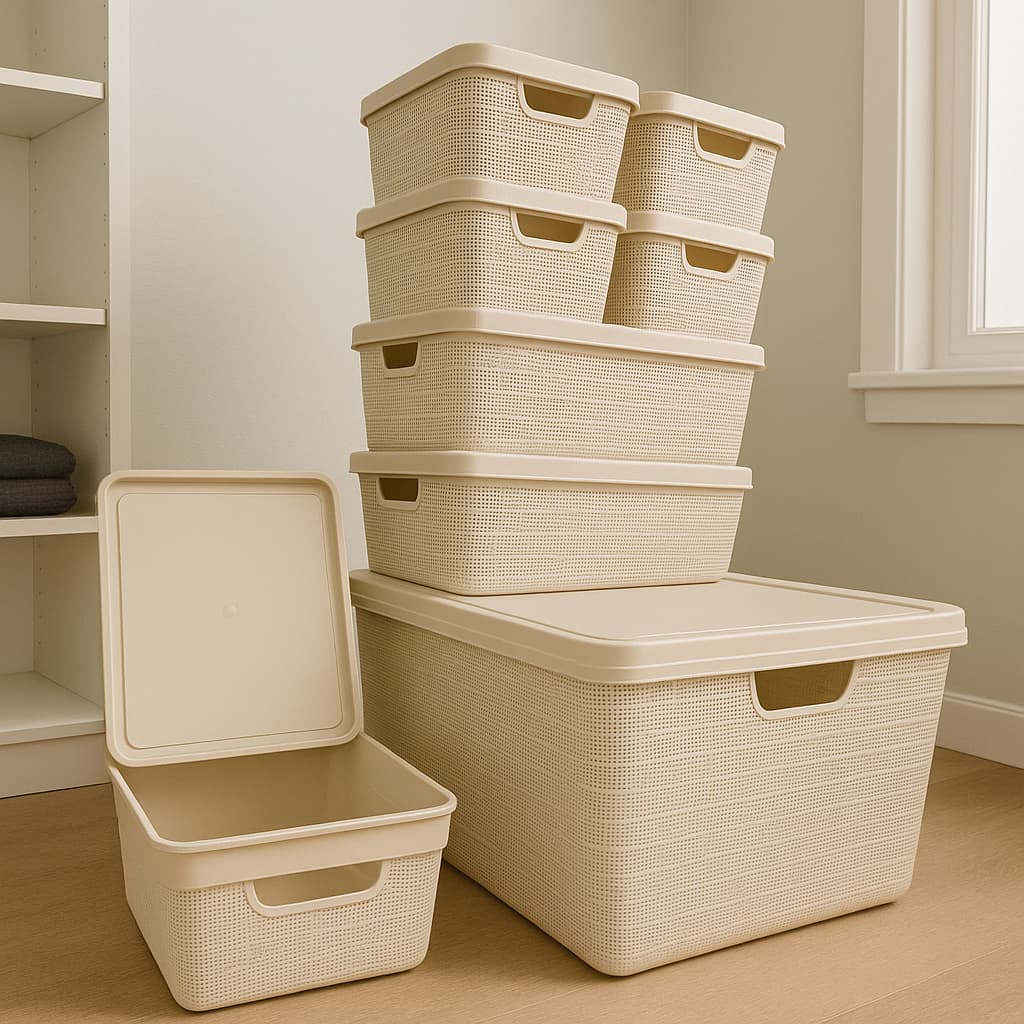 Kit 8 Caixas Organizadoras com Tampa Cesto Grande em Plástico 22 L 5 L 1,8 L Jaguar