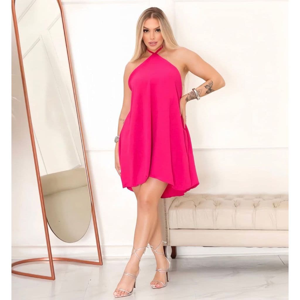 Vestido Feminino Curto Frente Única Rodado Elegante para Todas as Ocasiões Moda Verão