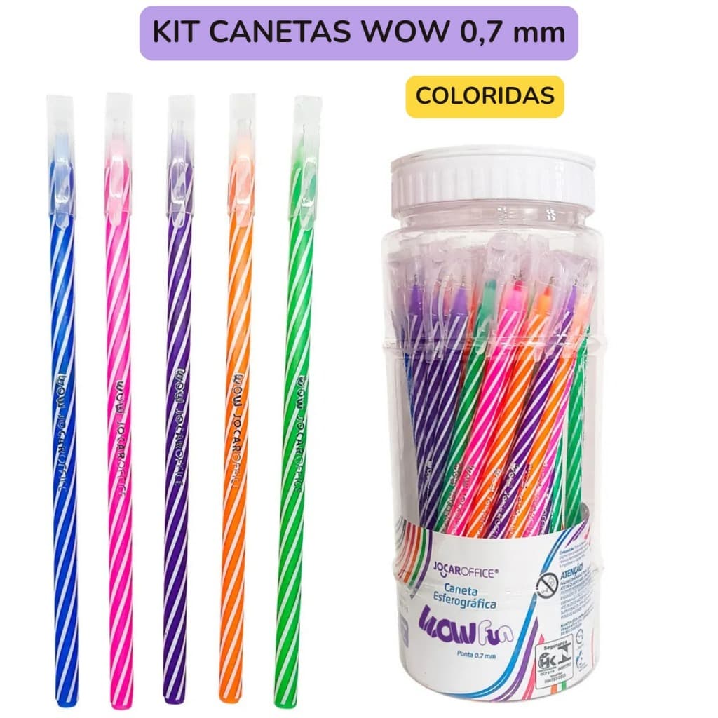 Kit Canetas Wow Spiro 0,7mm Caneta Esferográfica Colorida Ponta Fina Espiral