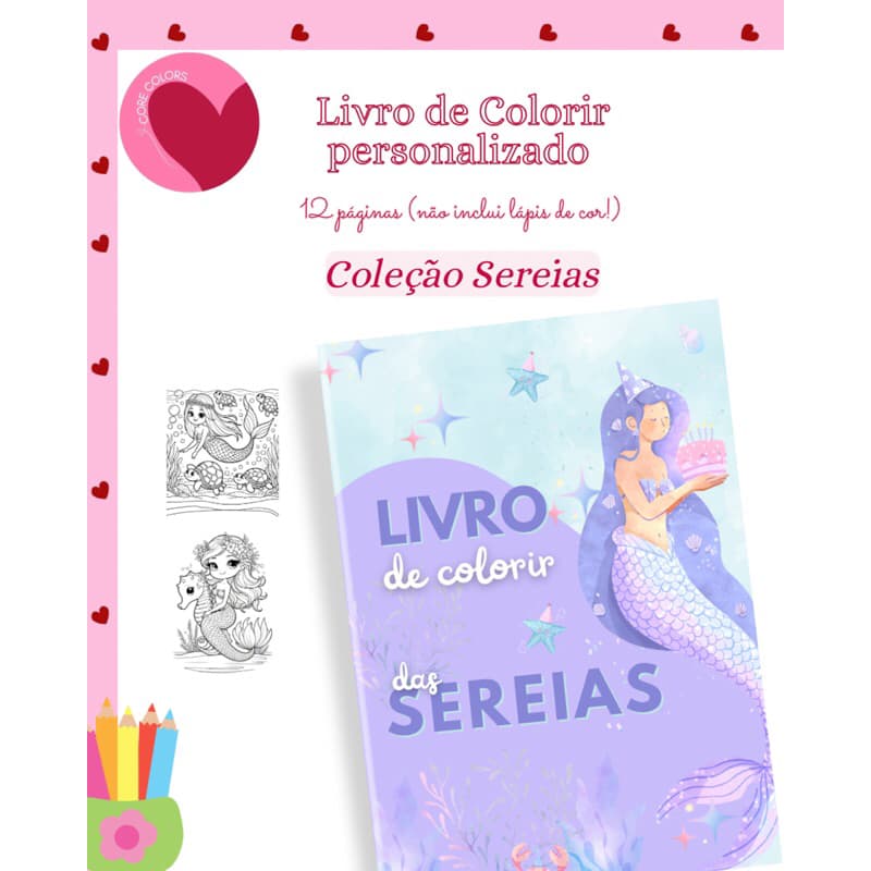 livro de colorir personalizado para lembrancinha tema sereia -kit livro de colorir p brinde personalizado sereia