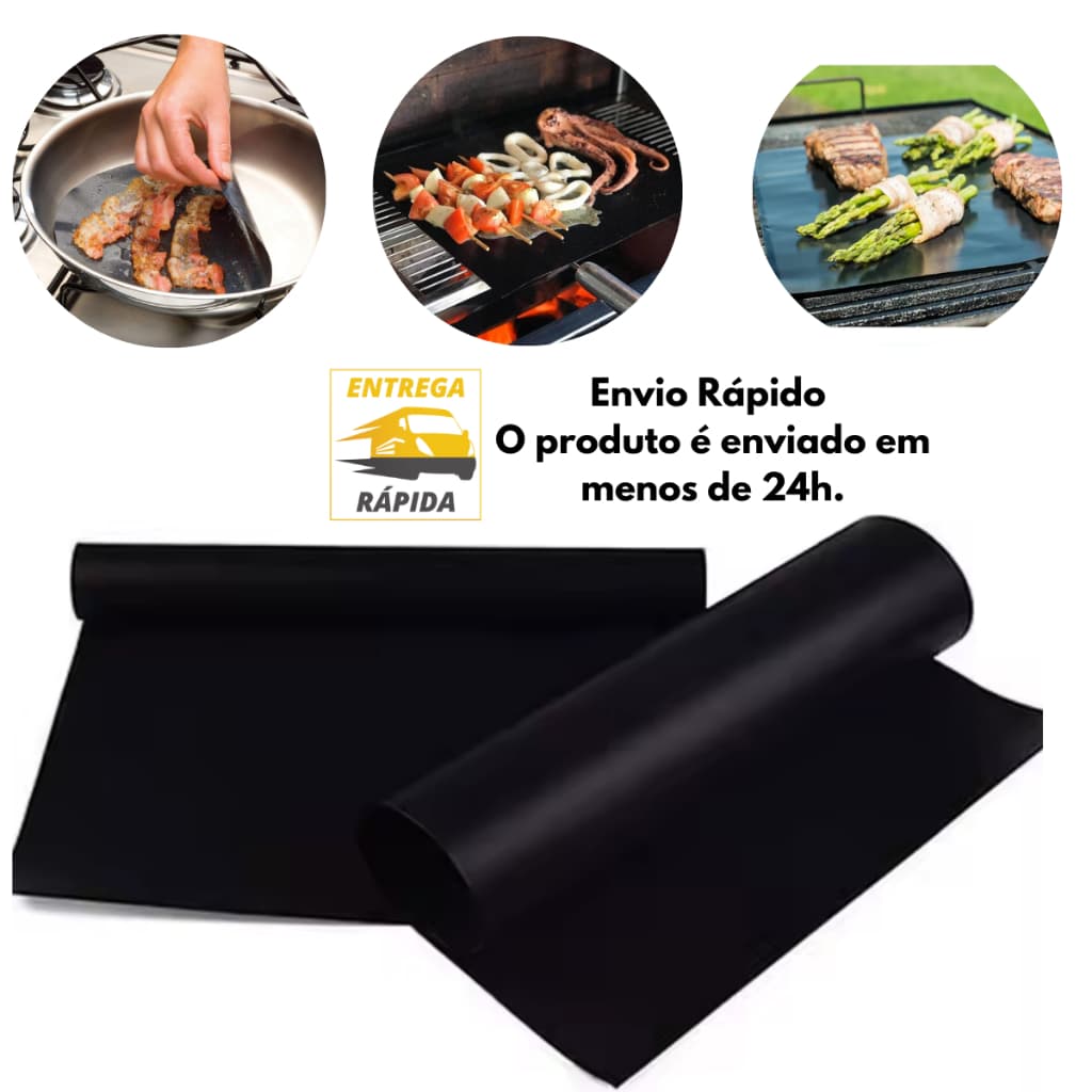 Manta Grill Tapete Culinário Teflon Antiaderente Churrasco Churrasqueira Assar Grelha Chapa Forno