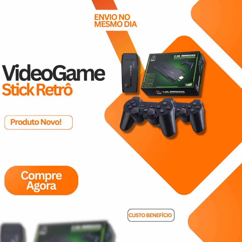 Videogame Stick 10.000 Jogos Retro com 2 Controles Sem Fio HDMI – Console Portátil Retrô para TV