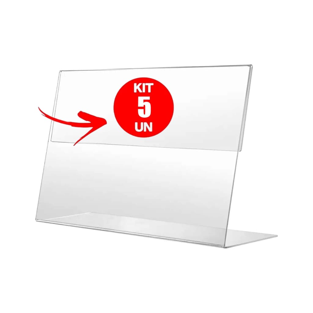 Kit com 5 Display Expositor Acrilico PS Cristal L Tamanho A4 30x21cm Horizontal