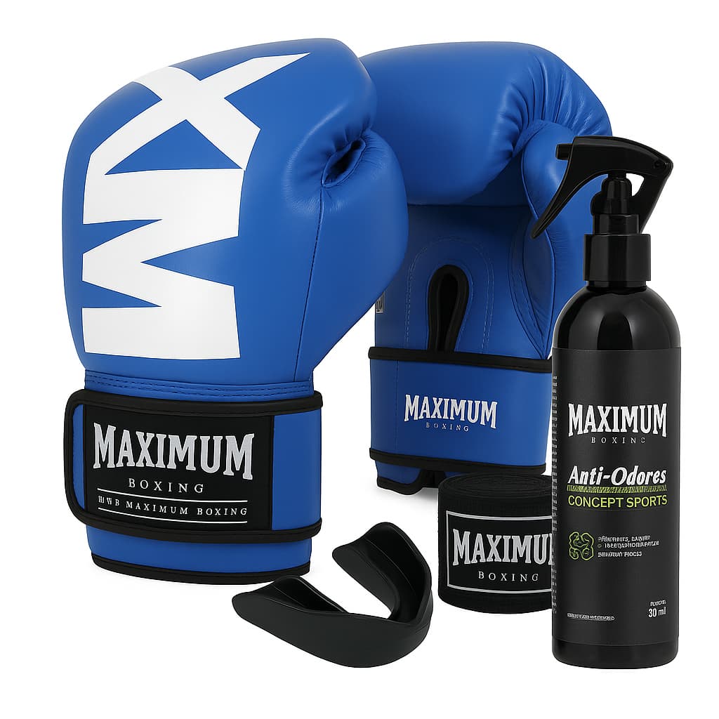 Kit Luva de Boxe + Bandagem + Protetor Bucal + Higienizador Maximum muay thai
