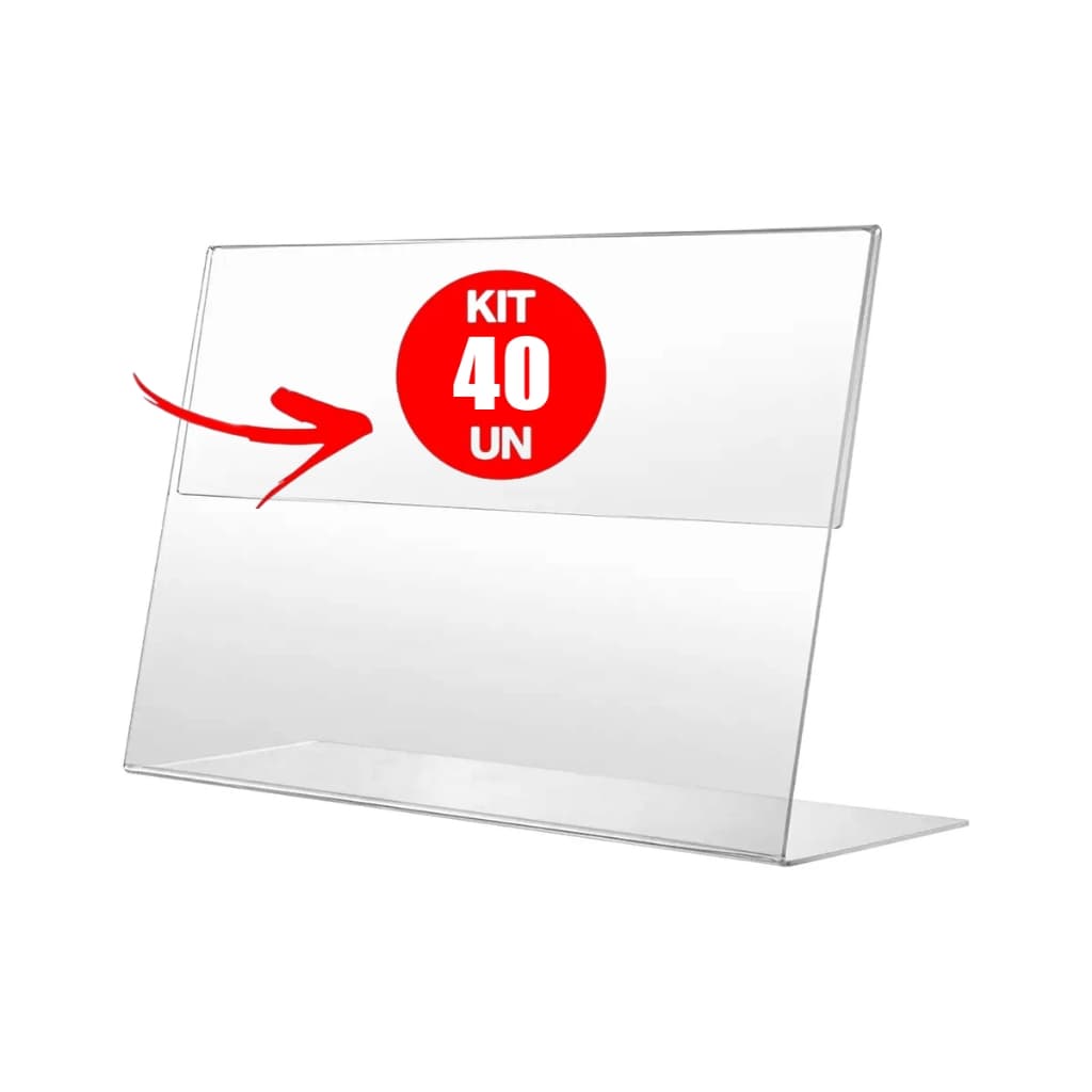 Kit com 40 Display Expositor Acrilico PS Cristal L Tamanho A4 30x21cm Horizontal
