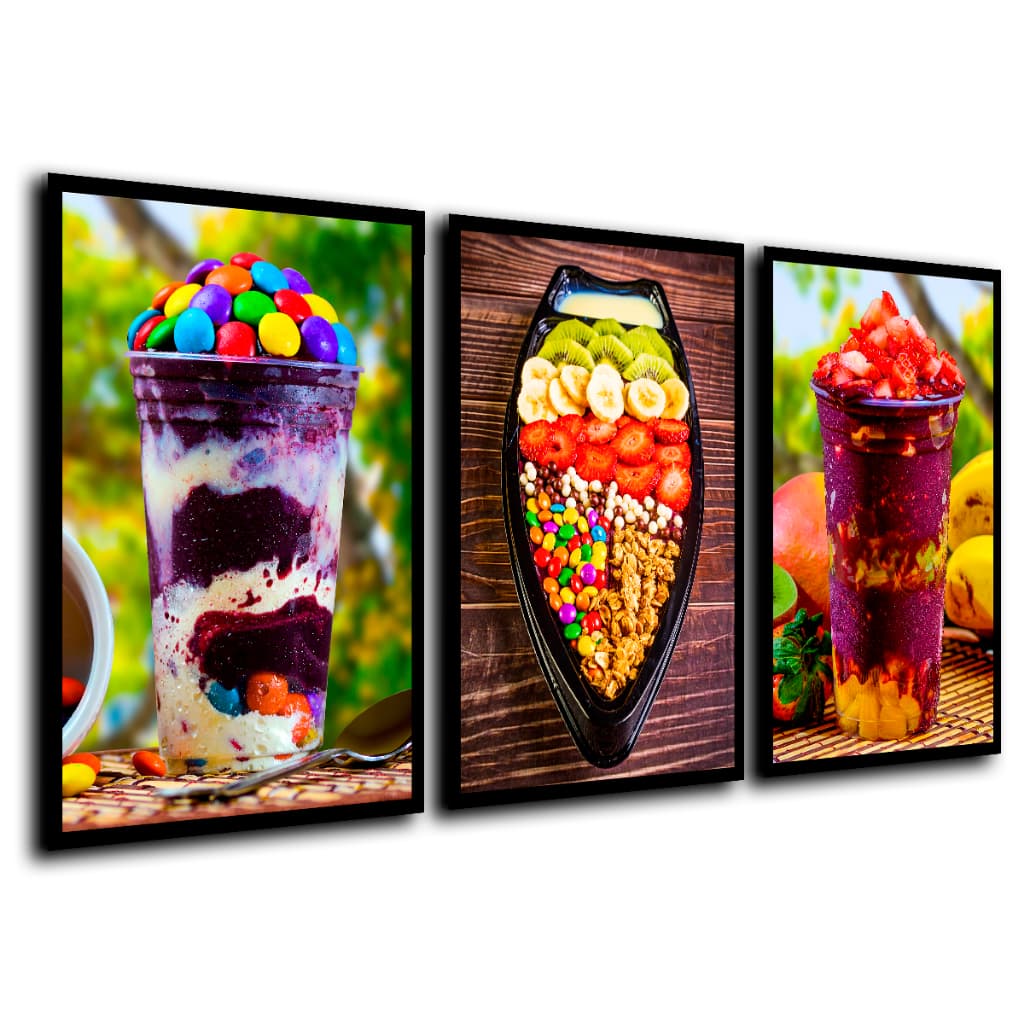 Quadros Decorativos Barca de Açaí Açaiteria Sorvete Morango Tela