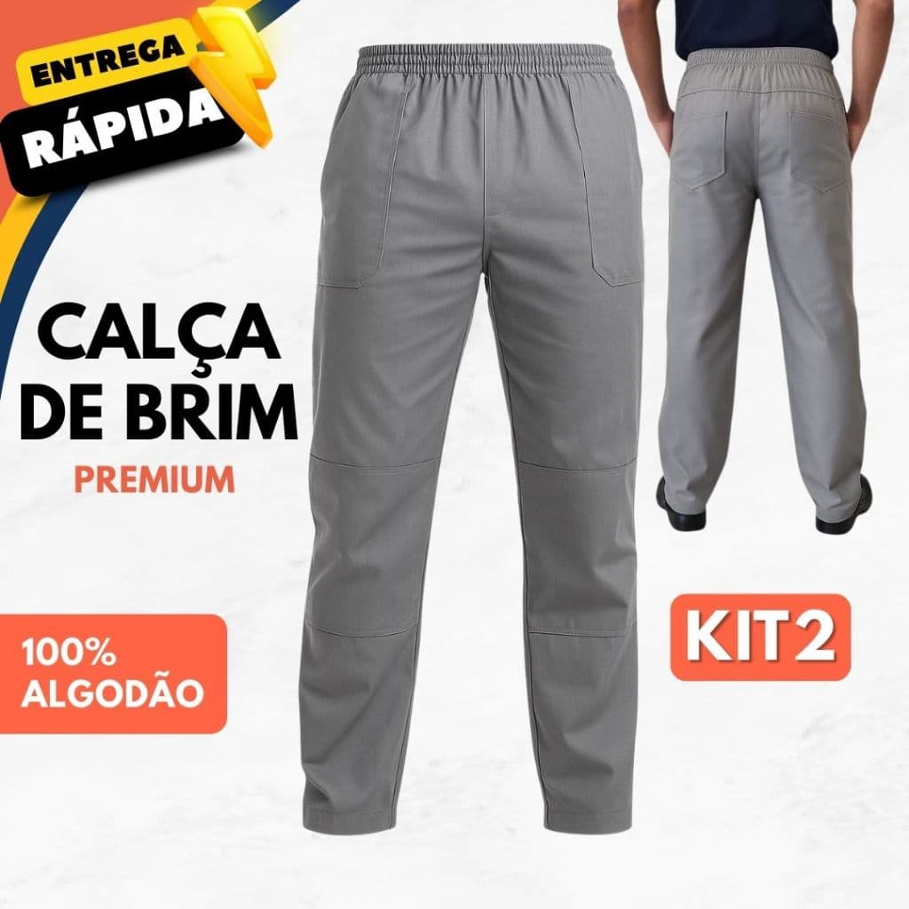 1 ou 2 Unidades Calça Brim Cinza 100% Algodão Tecido Pesado Profissional Indústria 4 Bolsos Premium
