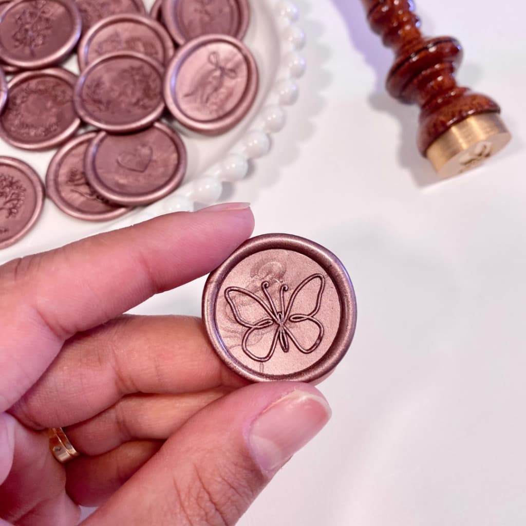 Lacre de Cera para Convite de Casamento Rose Gold  com adesivo dupla face