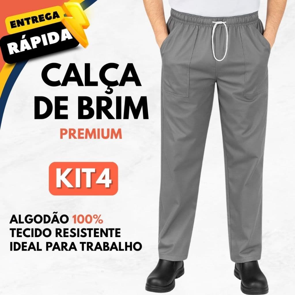 Kit Calça Brim Pesado Santista Trabalho Profissional 100% Algodão Cinza Unissex