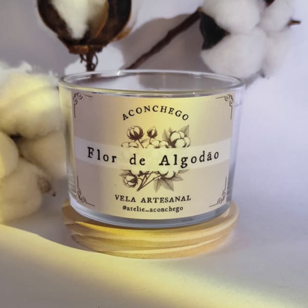 Vela Aromática Flor de Algodão 100g Cera de Coco Vela Perfumada Aromática e Decorativa para Casa