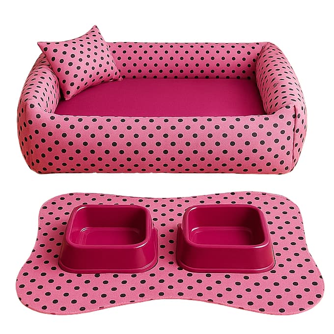 Cama pra cachorro e gato pet de luxo kit comedouro tamanho M 40x50