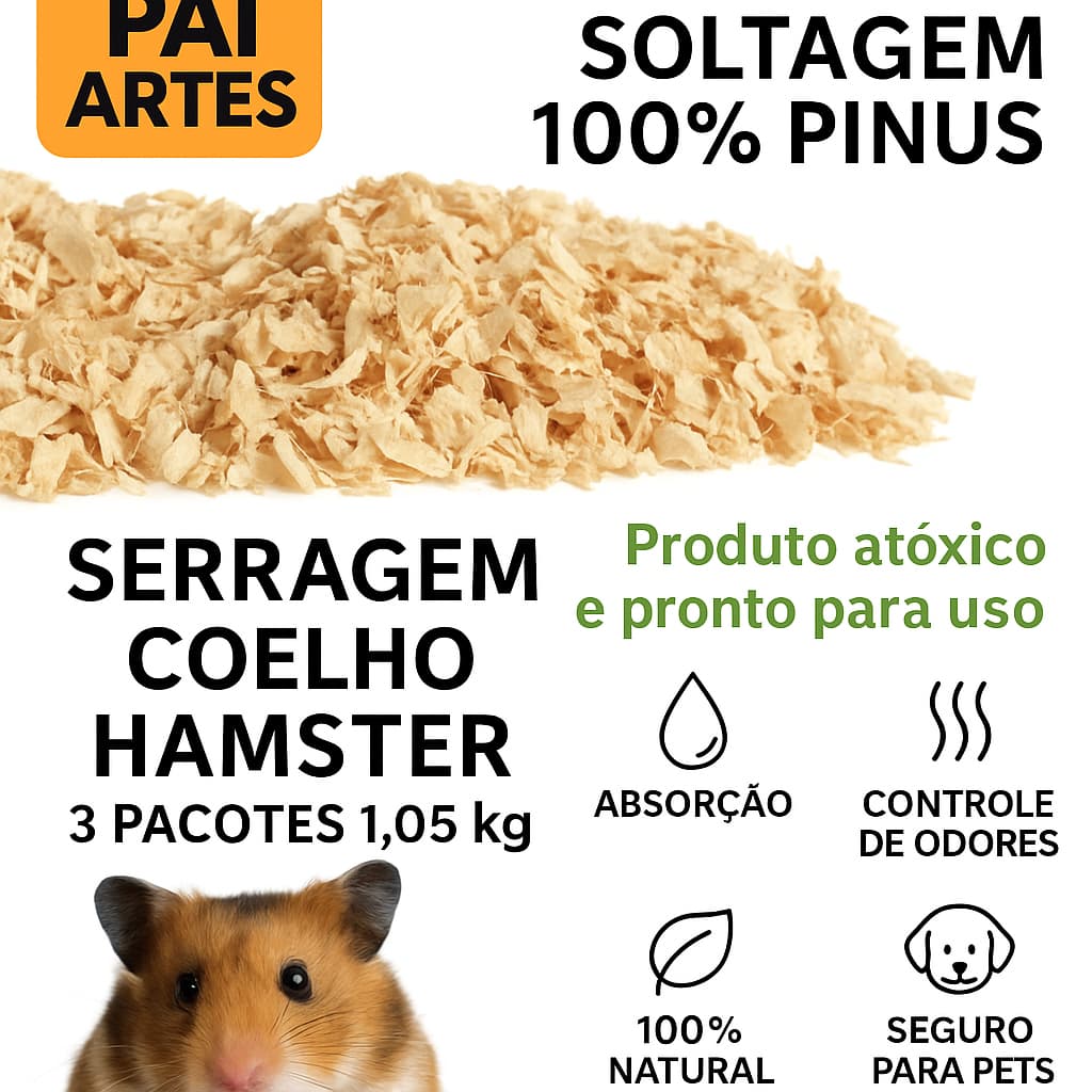 Serragem Coelho Hamster 3 Pacotes 1,05 Kg Solta Pronta PARA USO