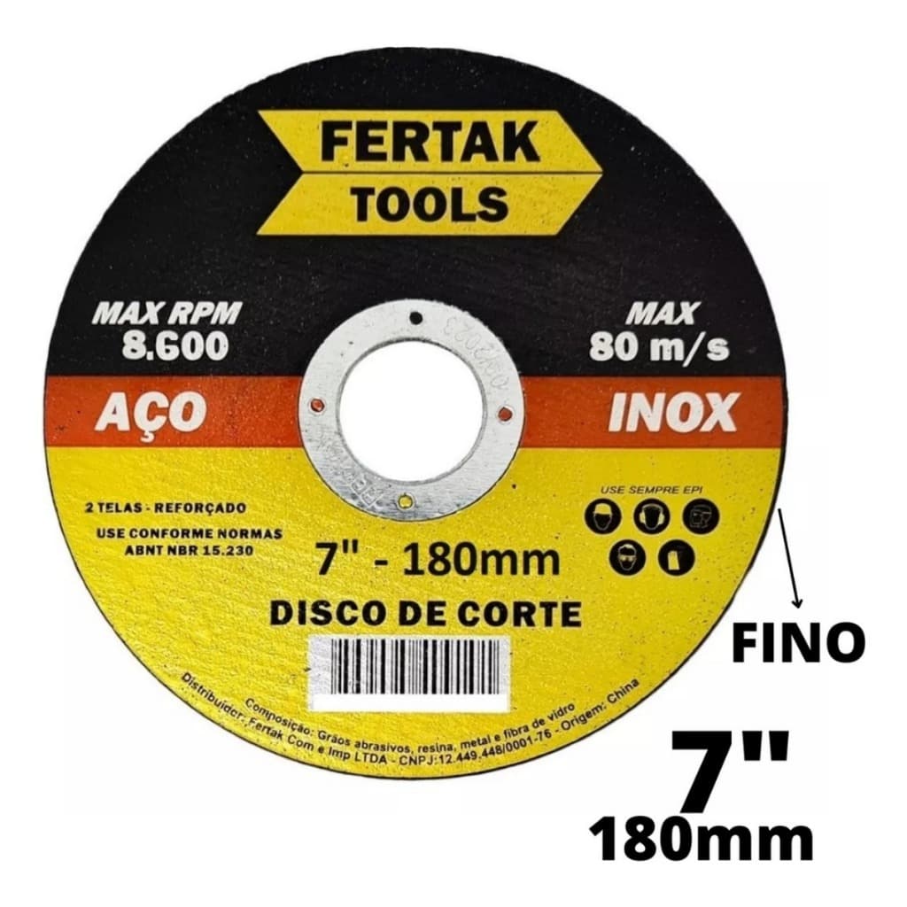 Kit 25 Discos Corte Inox 7 Polegadas 180mm Reforçado 2 Telas