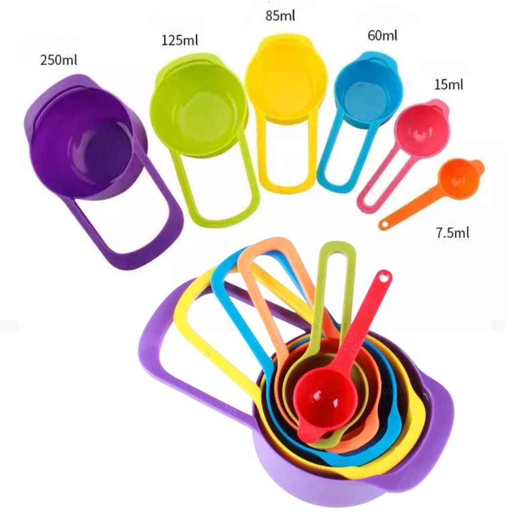 Kit Jogo Colheres Medidoras 06 Peças Coloridas para receitas utensilio de cozinha confeitaria
