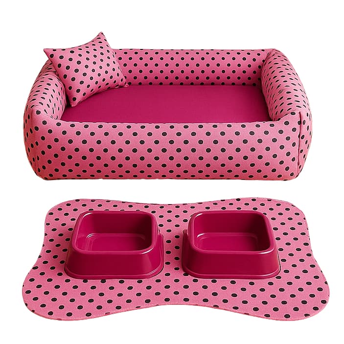 Kit Cama pet cachorro e gato Pet Luxo De Fibra Tapete E Comedouro P a G