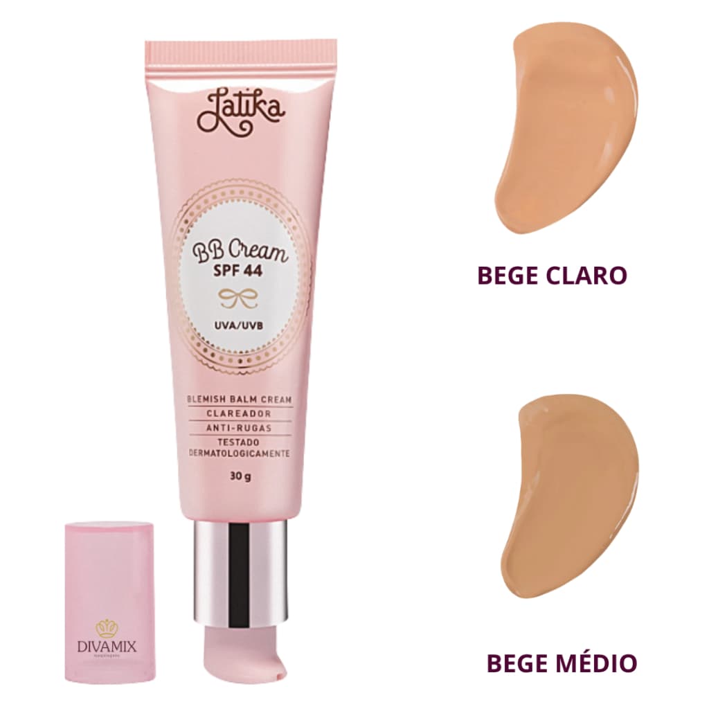 BB Cream Latika - Cor Bege Claro Bege Médio Clareador Antirrugas FPS 44 Base leve (Protetor com Cor)