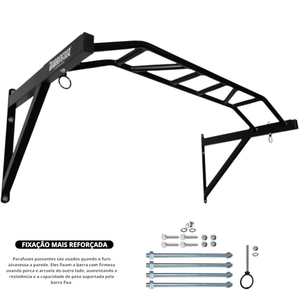 Barra Fixa Curvada Para Exercícios Pullup Musculação 1m20 Cor Preto Fixação Reforçada