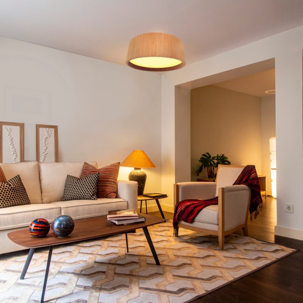 Plafon Redondo Madeira Freijó 90cm Para Lâmpadas E27 Sobrepor Teto Sala Quarto Moderno