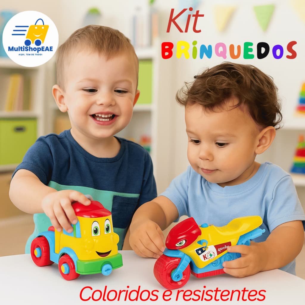 Kit Brinquedo Educativo Infantil Motinha Trenzinho Caminhão Cores Vivas Seguro e Resistente Presente