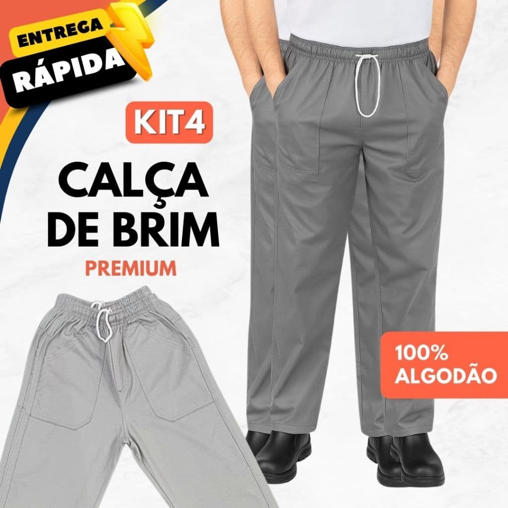 Kit 4 Calça Profissional Brim Santista Pesado 4 Bolsos Costura Tripla Unissex Trabalho