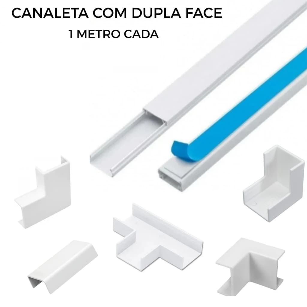 Canaleta Branca Adesiva Para Fio com Fita Dupla Face Forte (1 metro cada)