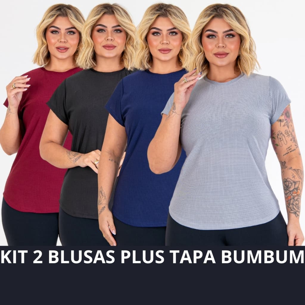 Kit 2 Blusa Feminina Plus Size Tapa Bumbum Roupa de Academia Feminina Treino Esporte Curvy +