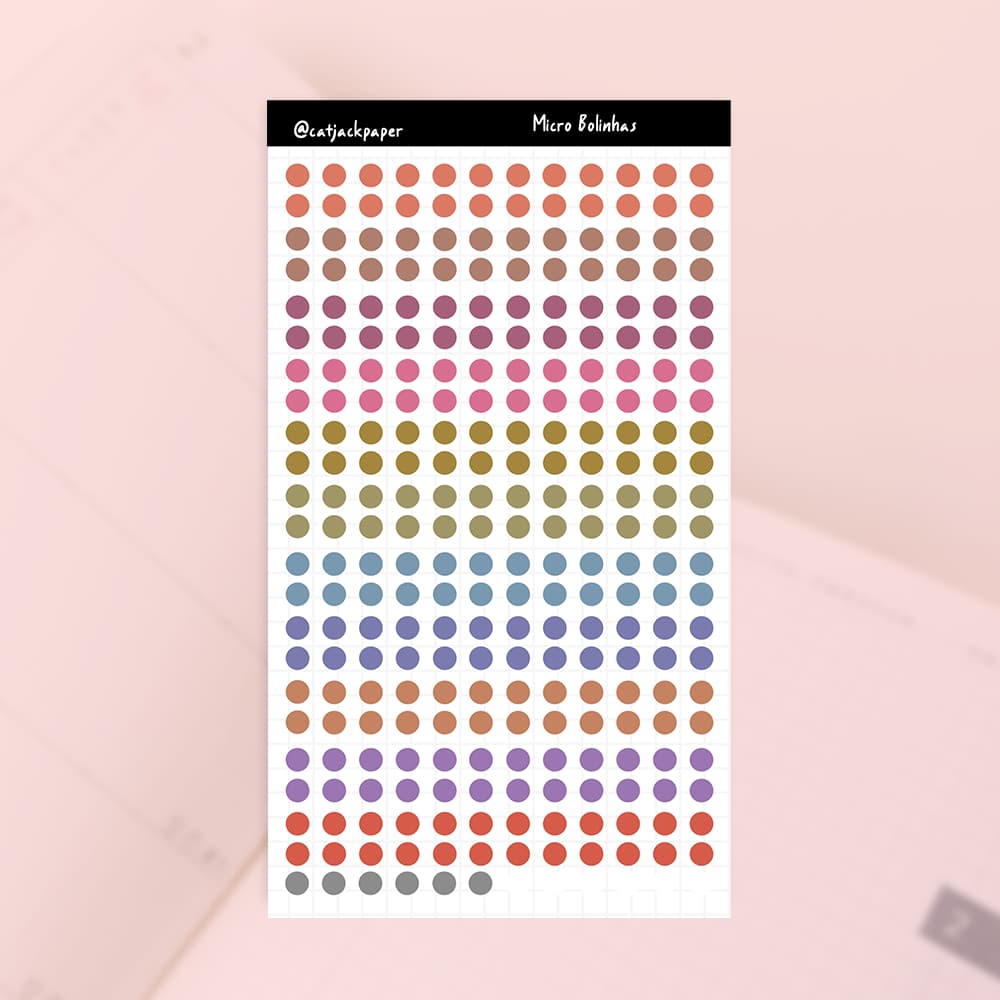 Cartelas Adesivas Micro Bolinhas Coloridas 3 mm – Planner, Bullet Journal e Organização Pessoal Kinbor Hobonichi
