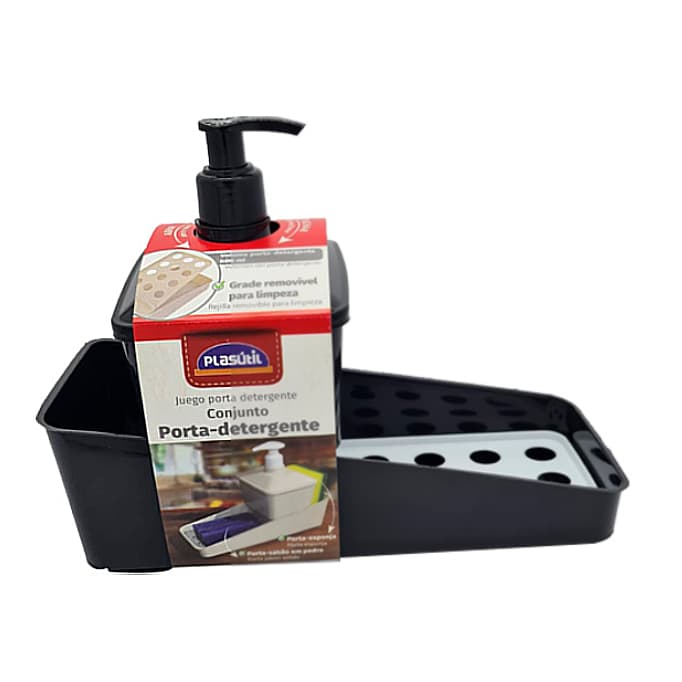 PORTA DETERGENTE SUPORTE BUCHA E SABAO PRETO PLASUTIL