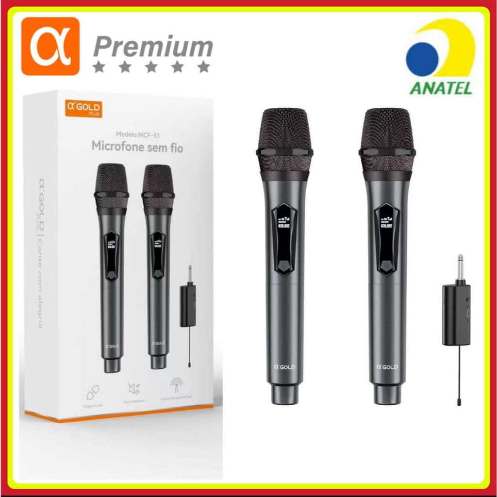 Microfone Sem Fio VHF Recarregável – Kit Duplo ou Individual com Receptor | Ideal para Karaokê, Igrejas e Palestras