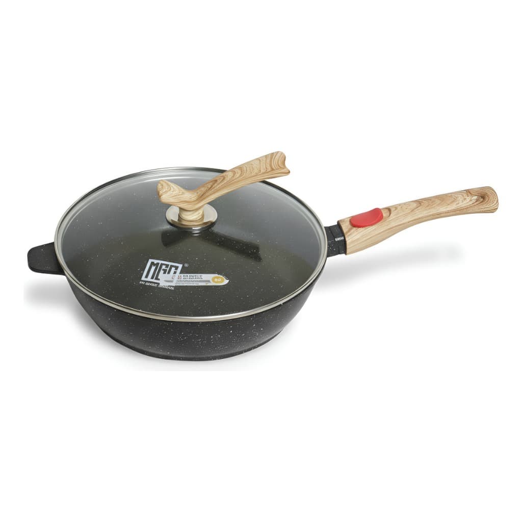 Frigideira Indução Forno e Fogão Antiaderente Revestimento Mármore Cerâmico 28cm Preta