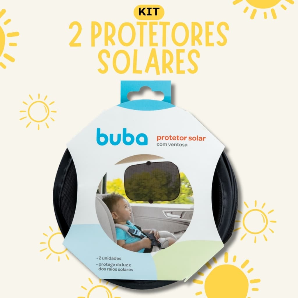 Kit Com 2 Protetor Solar Buba Infantil Para Carro Com Ventosa Protege Sol e Dos Raios Solares