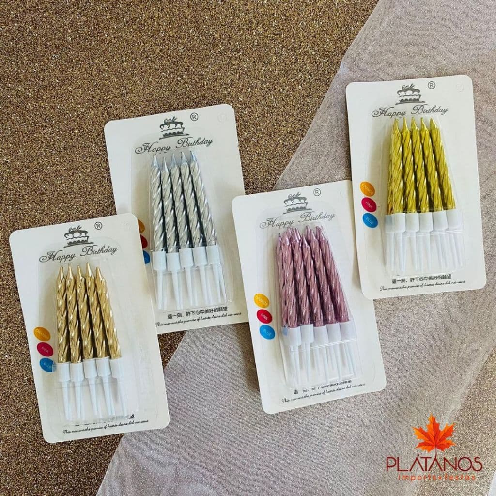 Vela Espiral Metalizada 8X0,5CM - KIT COM 10 UNIDADES | Aniversário, Festa, Decoração, Bolo