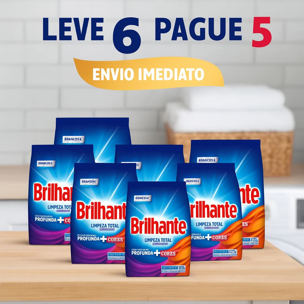 Kit com 6 Sabões em Pó Brilhantes de 800g cada para Lava Roupas